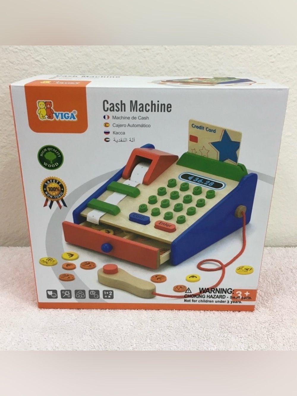 NWT New Viga Toys High Quality Non Toxic Wood Cash Machine Toy Montessori Age 3+